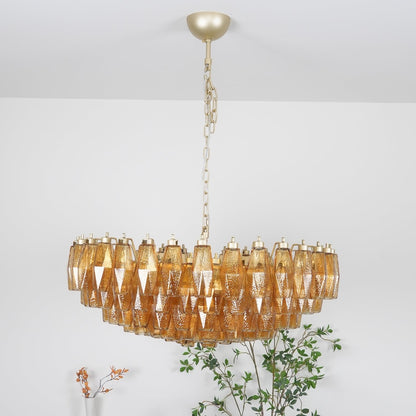 Rhombus Amber Glass Chandelier - Elegant Design & Adjustable Height