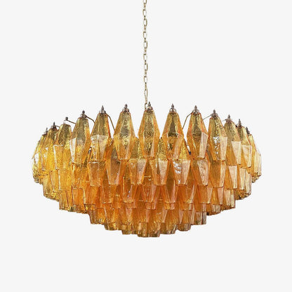 Rhombus Amber Glass Chandelier - Elegant Design & Adjustable Height