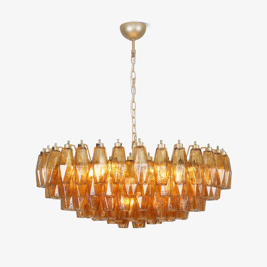 Rhombus Amber Glass Chandelier - Elegant Design & Adjustable Height