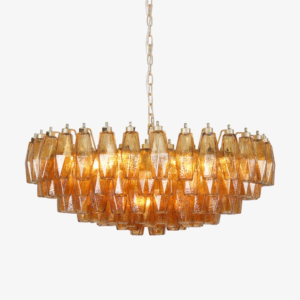 Rhombus Amber Glass Chandelier - Elegant Design & Adjustable Height