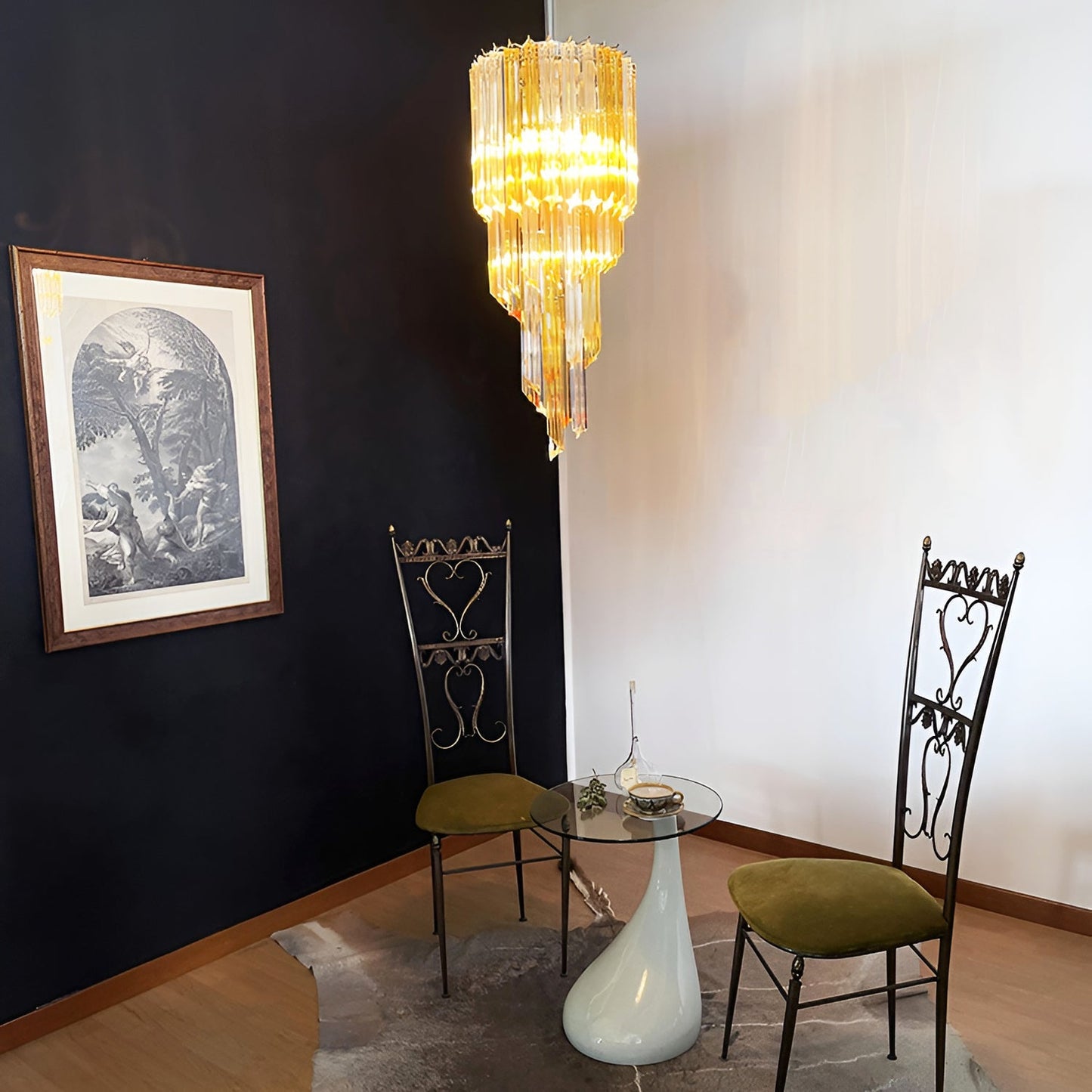 Spiral Prism Glass Chandelier - Elegant Design with Adjustable Height