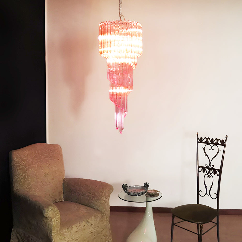 Spiral Prism Glass Chandelier - Elegant Design with Adjustable Height