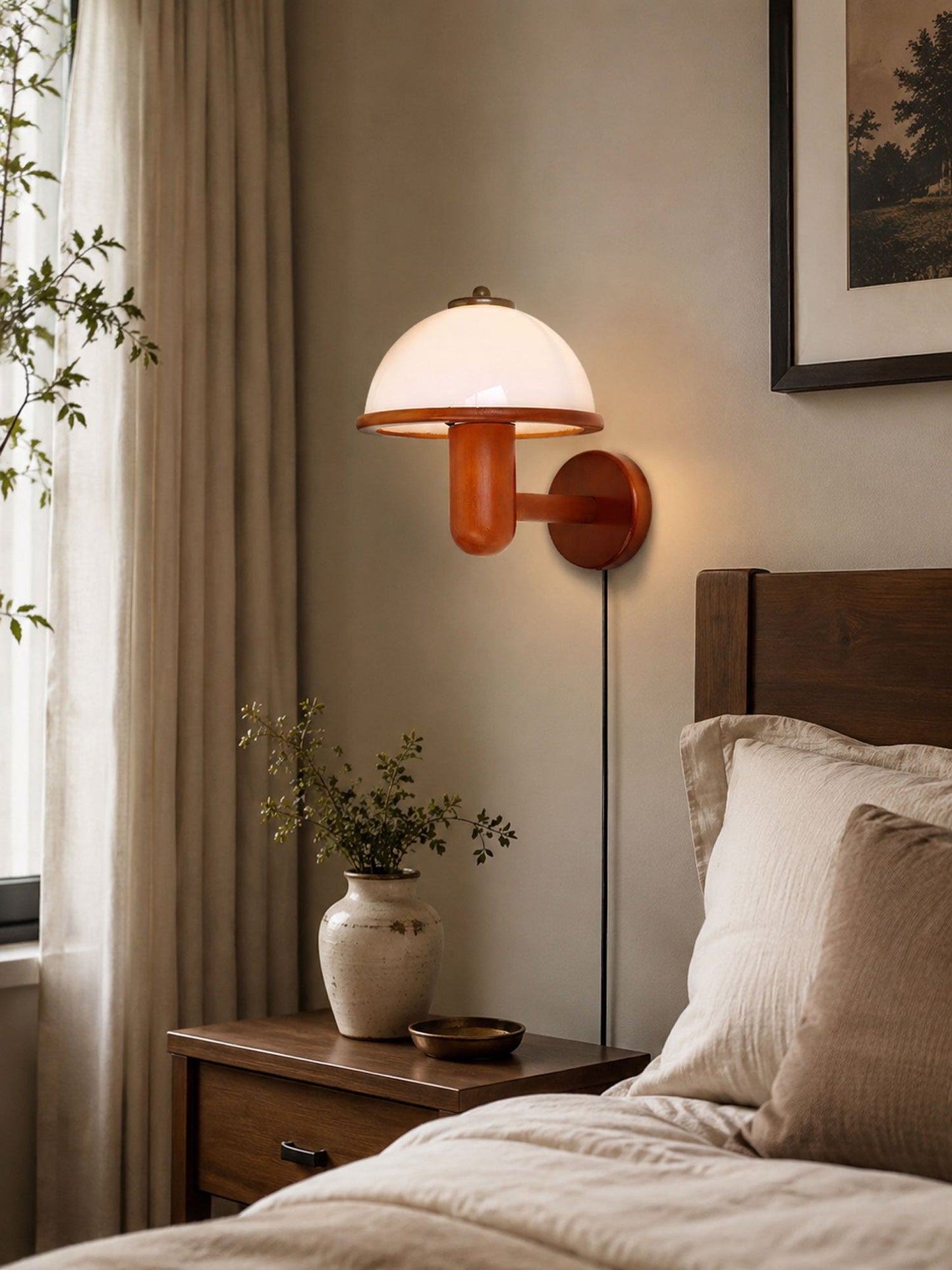 Mushroom Wood Wall Lamp - Adjustable Brightness, Eco-Friendly Design