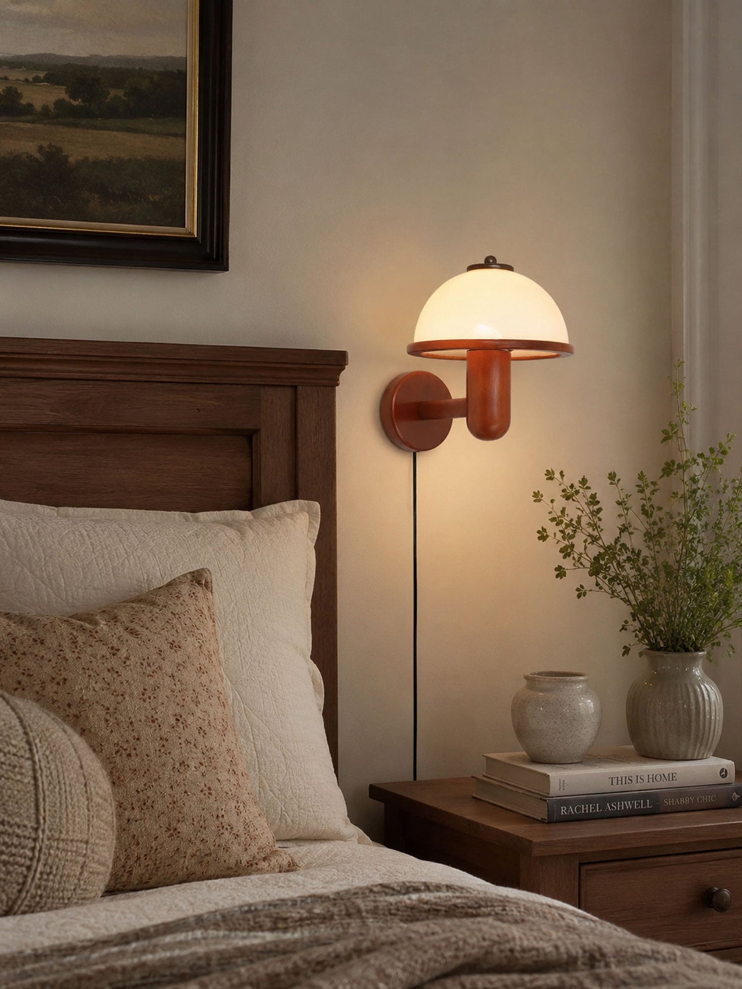 Mushroom Wood Wall Lamp - Adjustable Brightness, Eco-Friendly Design