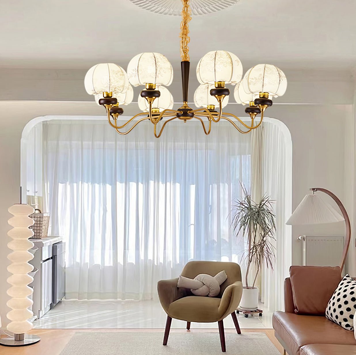 Mushroom Fabric Chandelier - Elegant Design, Adjustable Height, Soft L