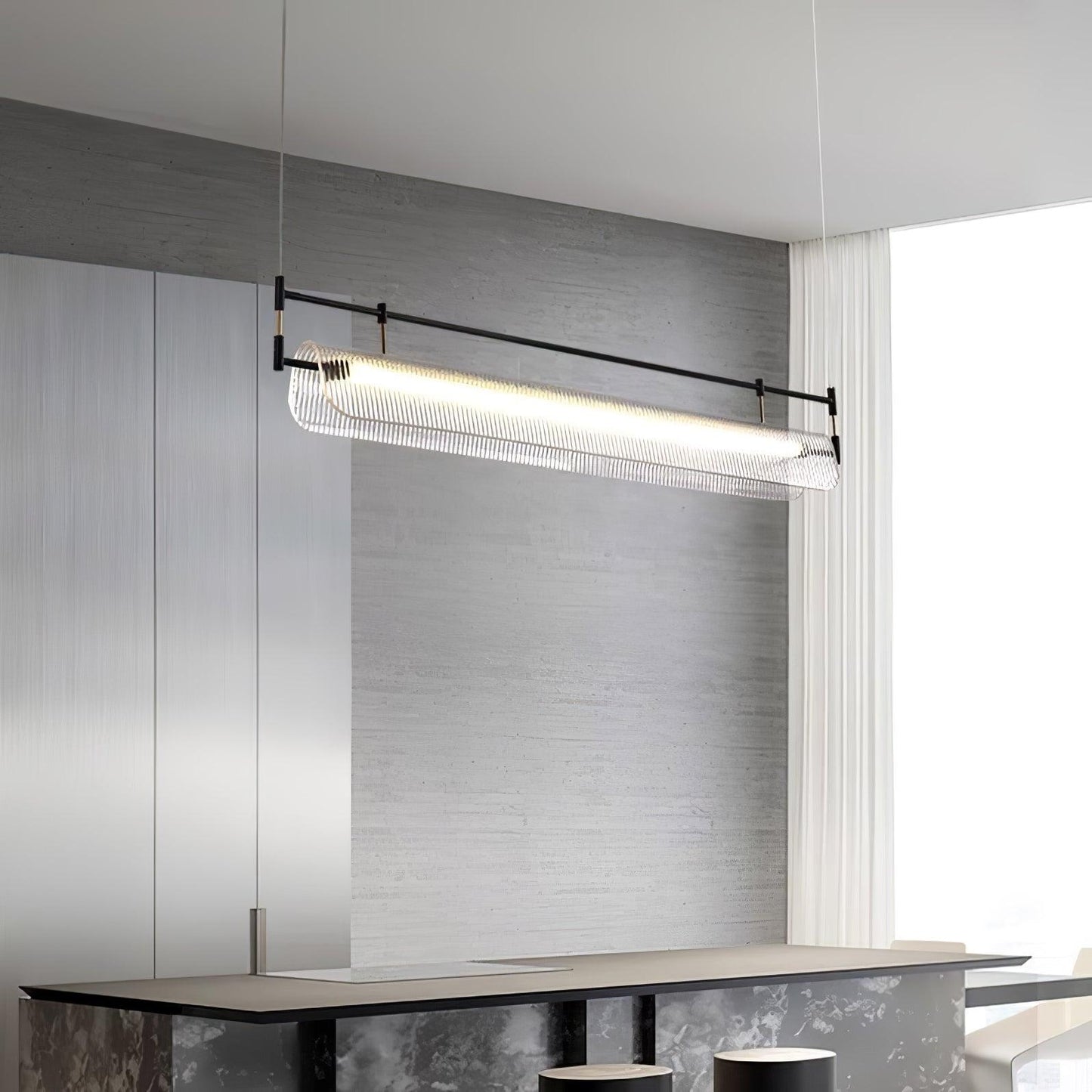 Modern Linear Strip Chandelier - Adjustable Height, Energy-Efficient L
