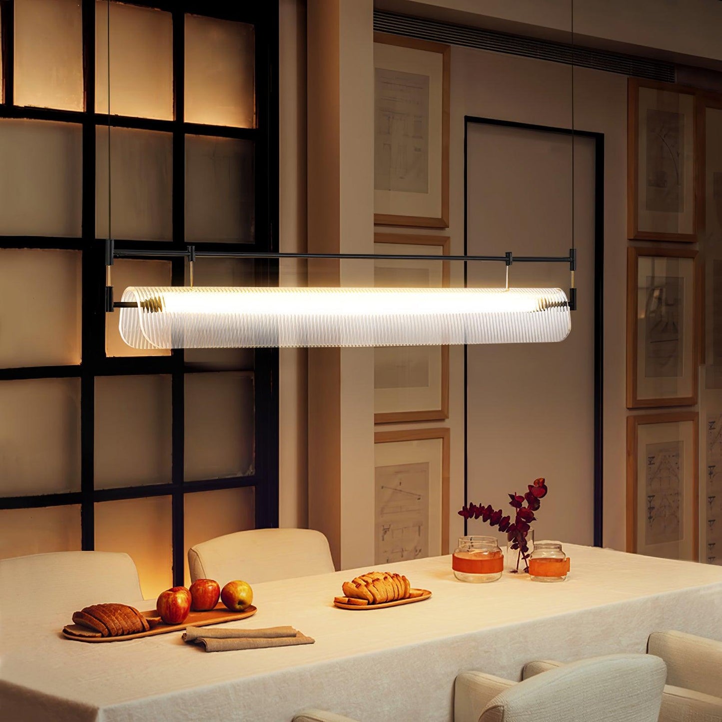 Modern Linear Strip Chandelier - Adjustable Height, Energy-Efficient L