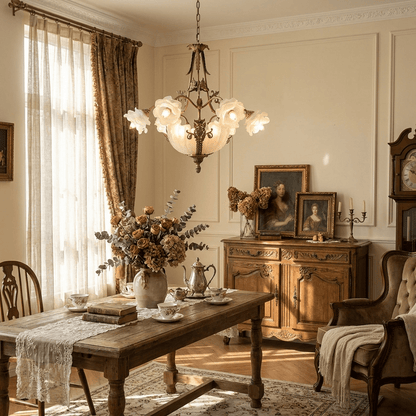 Nerina Brass Chandelier - Elegant Design with Adjustable Height & 6 Li