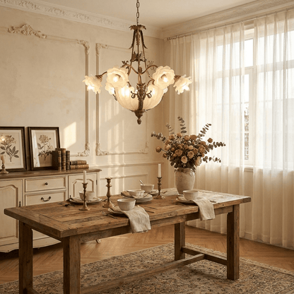 Nerina Brass Chandelier - Elegant Design with Adjustable Height & 6 Li