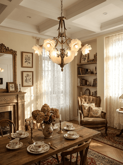 Nerina Brass Chandelier - Elegant Design with Adjustable Height & 6 Li