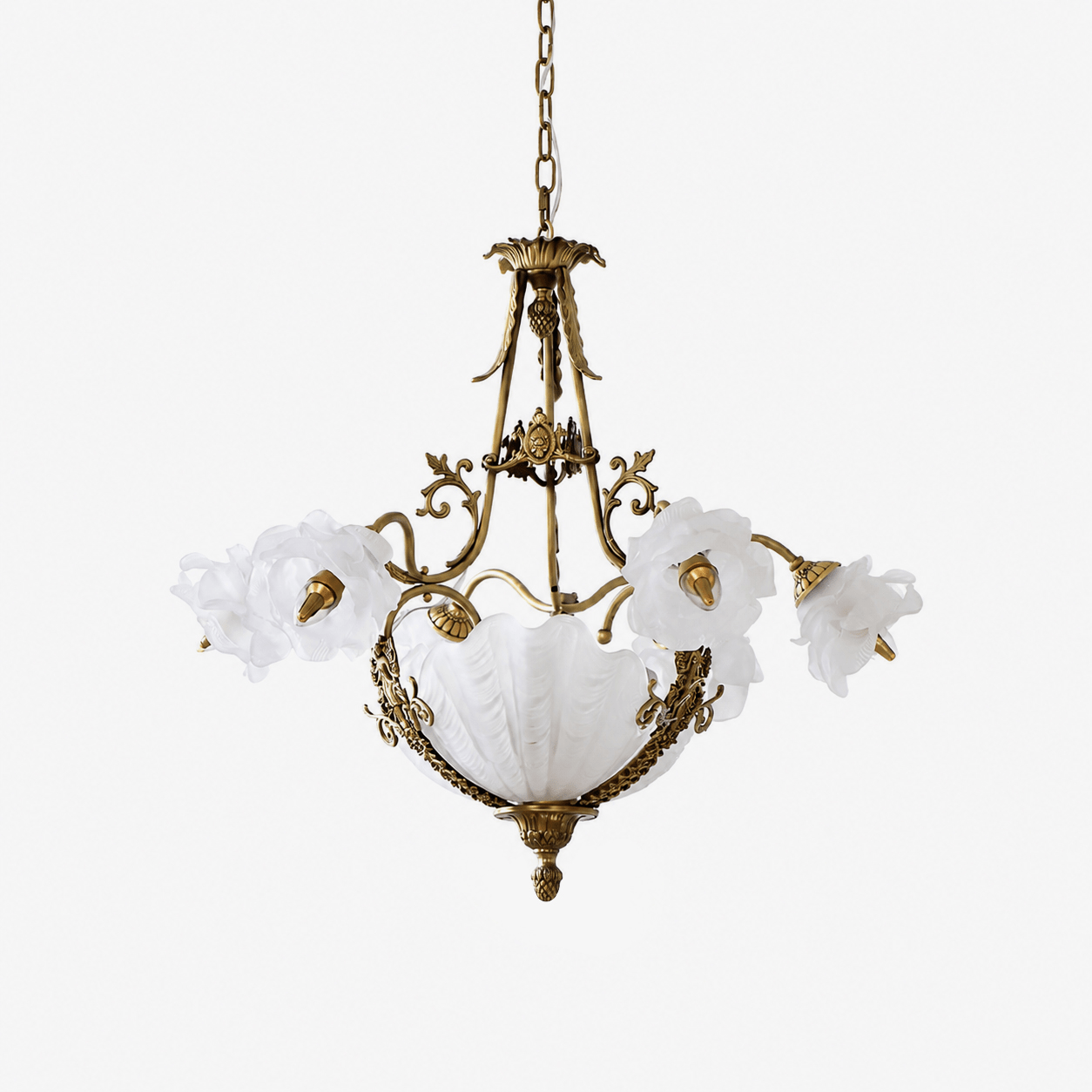 Nerina Brass Chandelier - Elegant Design with Adjustable Height & 6 Li