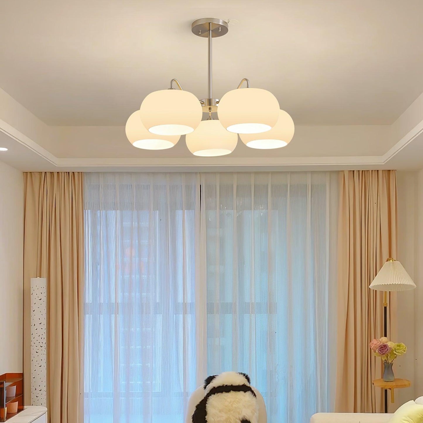 Nickel Persimmon Chandelier - Elegant Design with Adjustable Height &