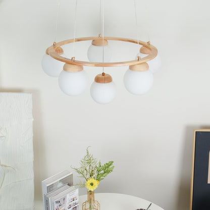 Miira Wood Chandelier - Elegant Design with Adjustable Height & LED Co