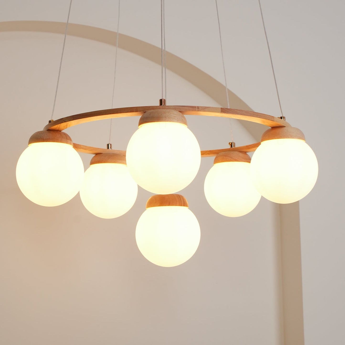 Miira Wood Chandelier - Elegant Design with Adjustable Height & LED Co
