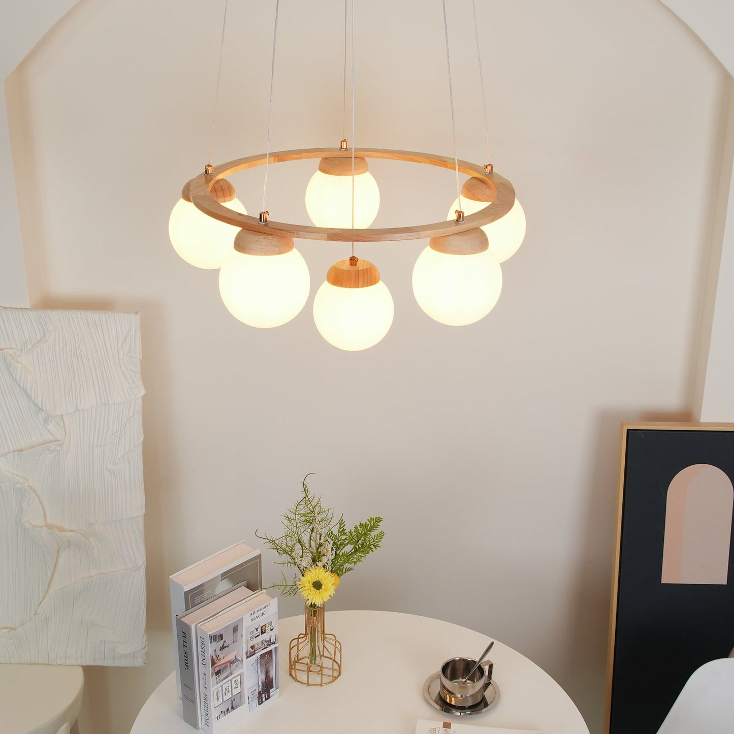 Miira Wood Chandelier - Elegant Design with Adjustable Height & LED Co