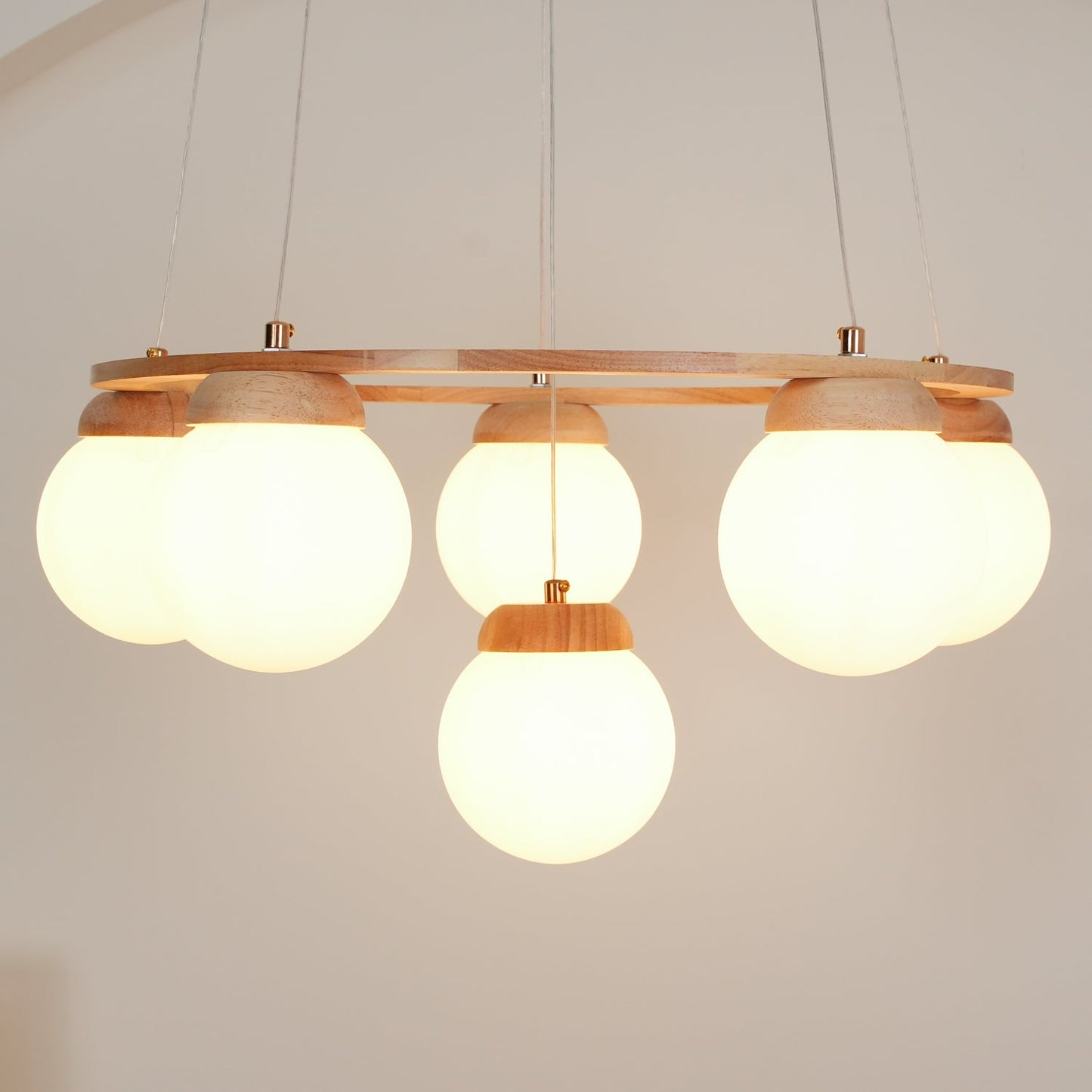 Miira Wood Chandelier - Elegant Design with Adjustable Height & LED Co