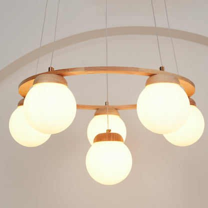 Miira Wood Chandelier - Elegant Design with Adjustable Height & LED Co