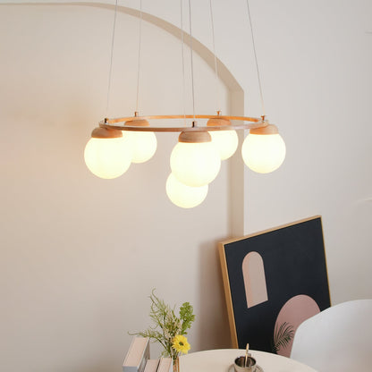 Miira Wood Chandelier - Elegant Design with Adjustable Height & LED Co