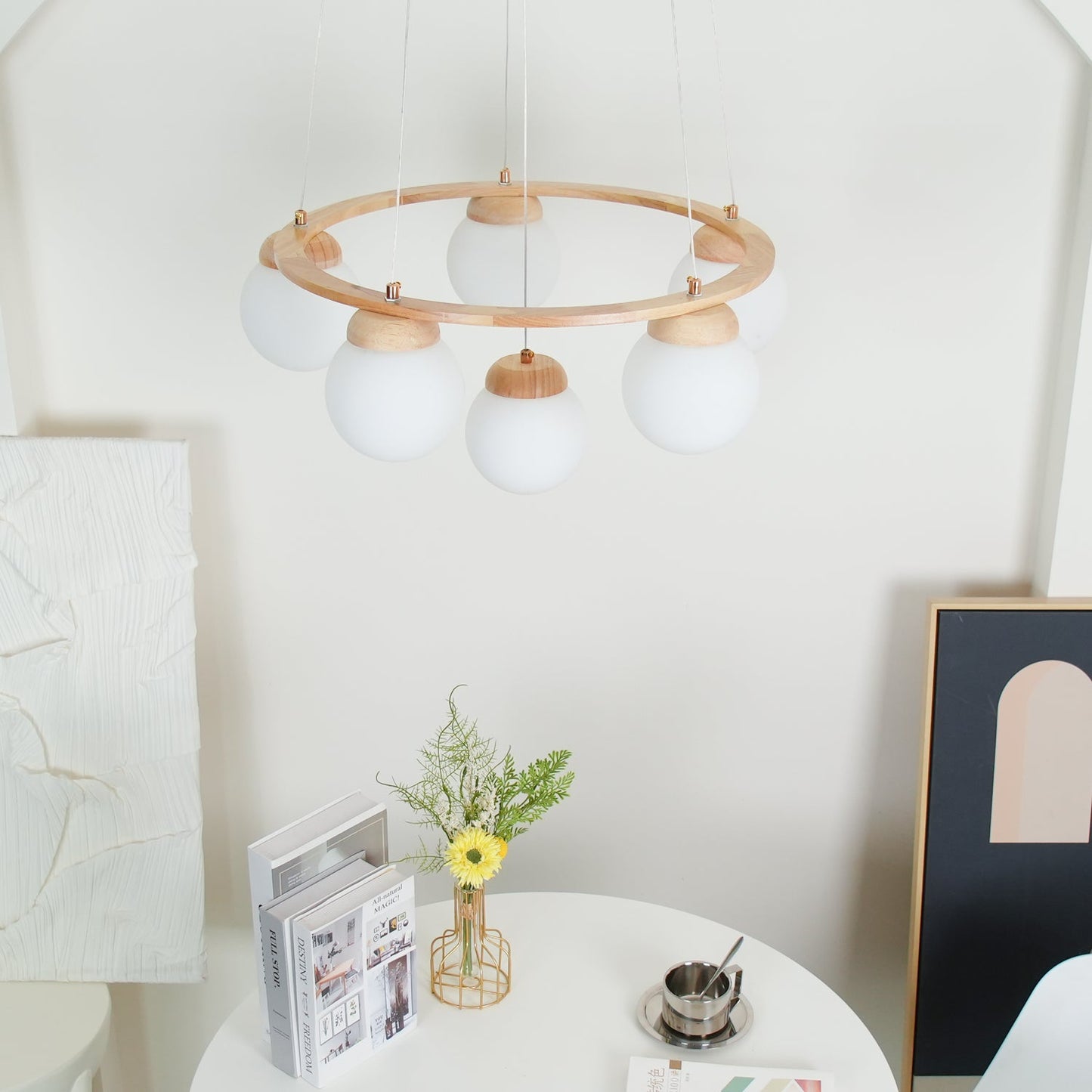 Miira Wood Chandelier - Elegant Design with Adjustable Height & LED Co