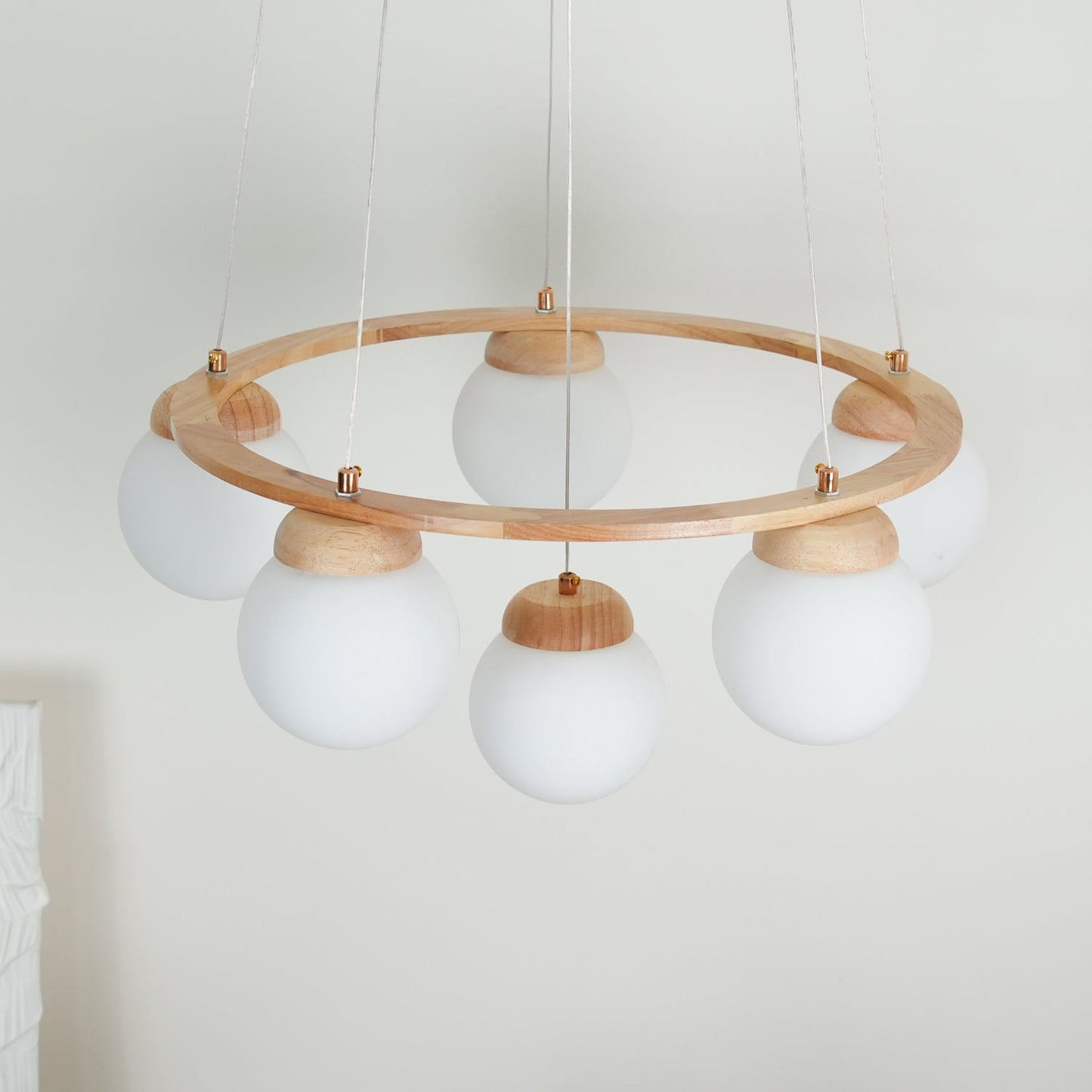 Miira Wood Chandelier - Elegant Design with Adjustable Height & LED Co