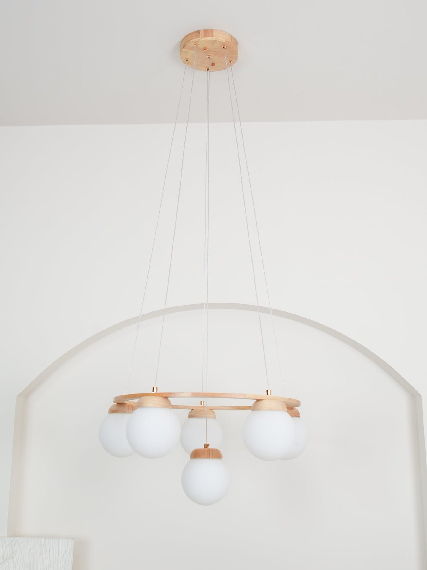 Miira Wood Chandelier - Elegant Design with Adjustable Height & LED Co