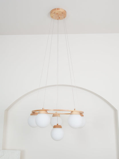 Miira Wood Chandelier - Elegant Design with Adjustable Height & LED Co