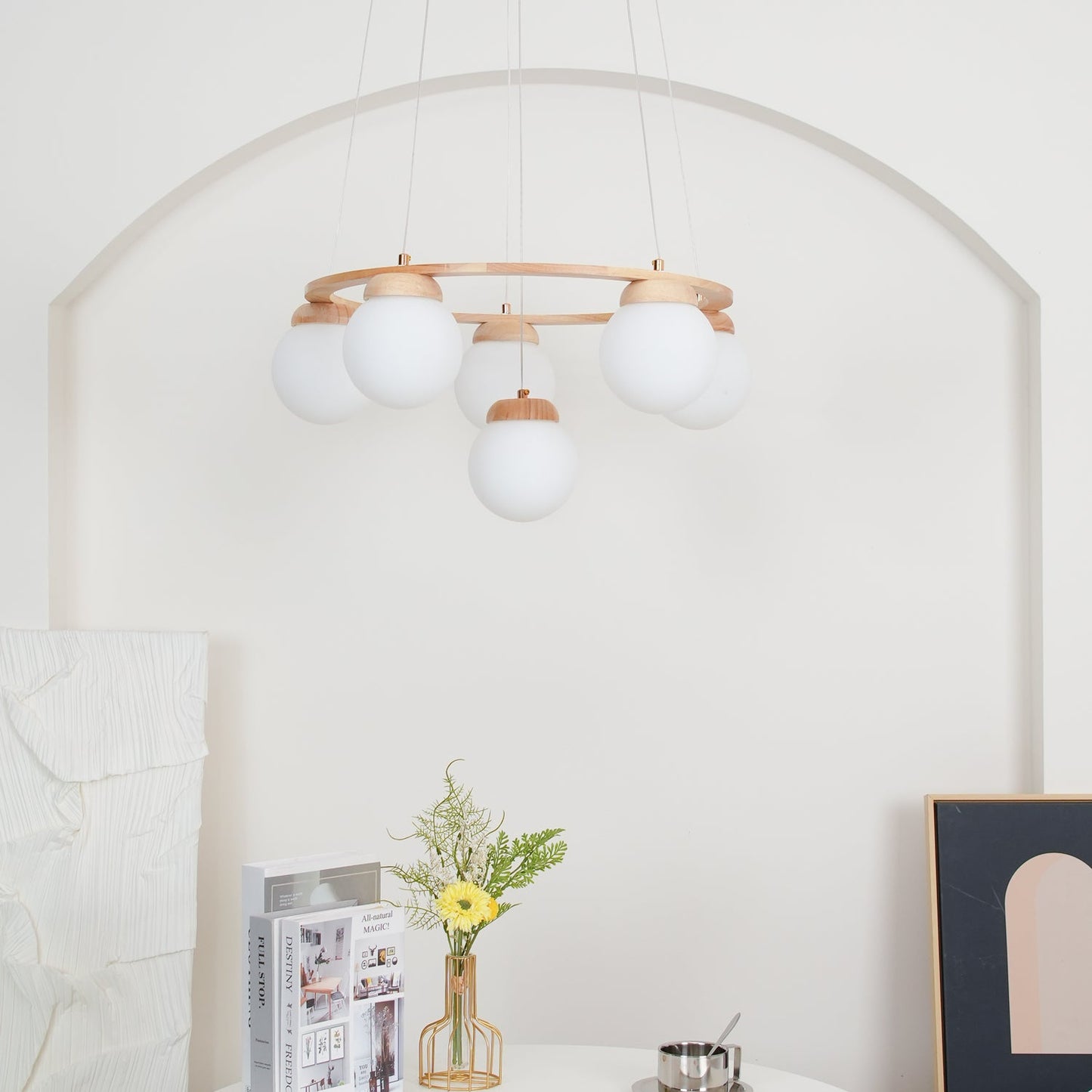 Miira Wood Chandelier - Elegant Design with Adjustable Height & LED Co