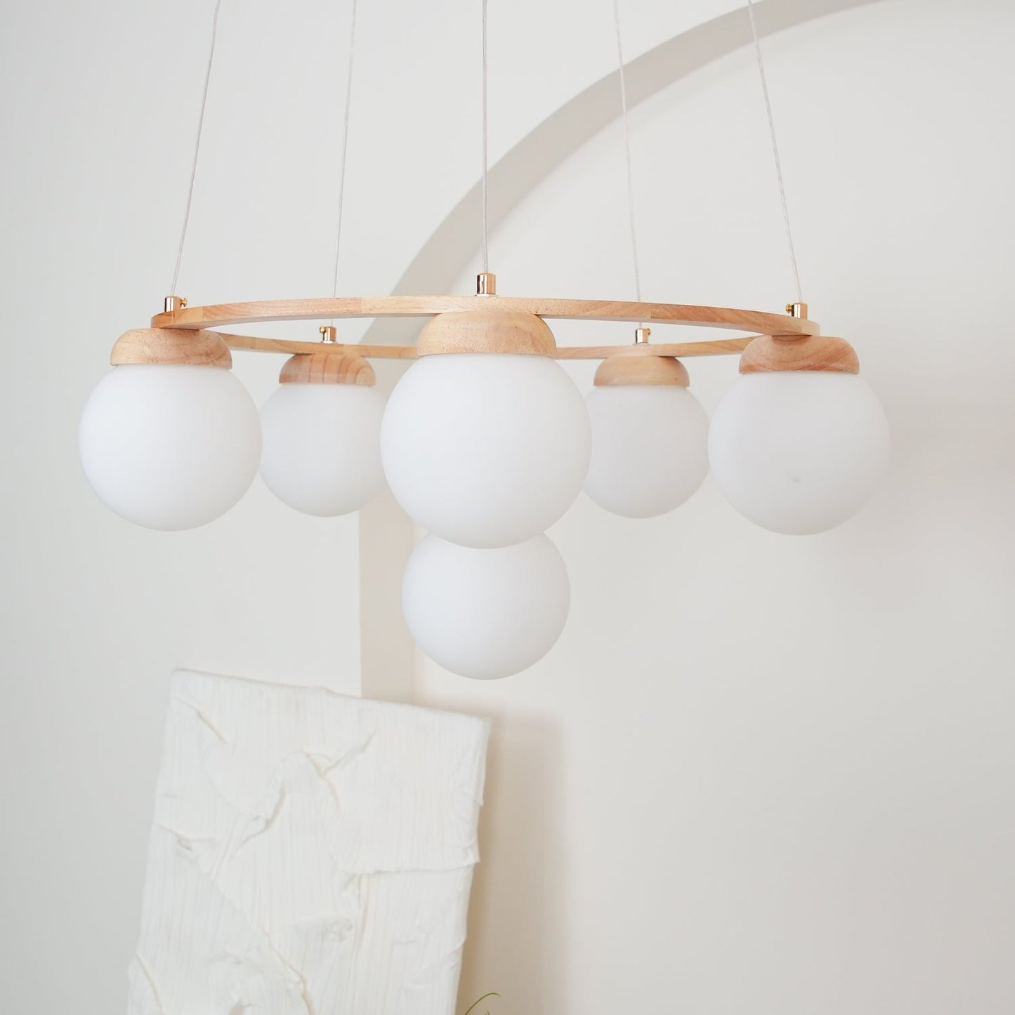 Miira Wood Chandelier - Elegant Design with Adjustable Height & LED Co