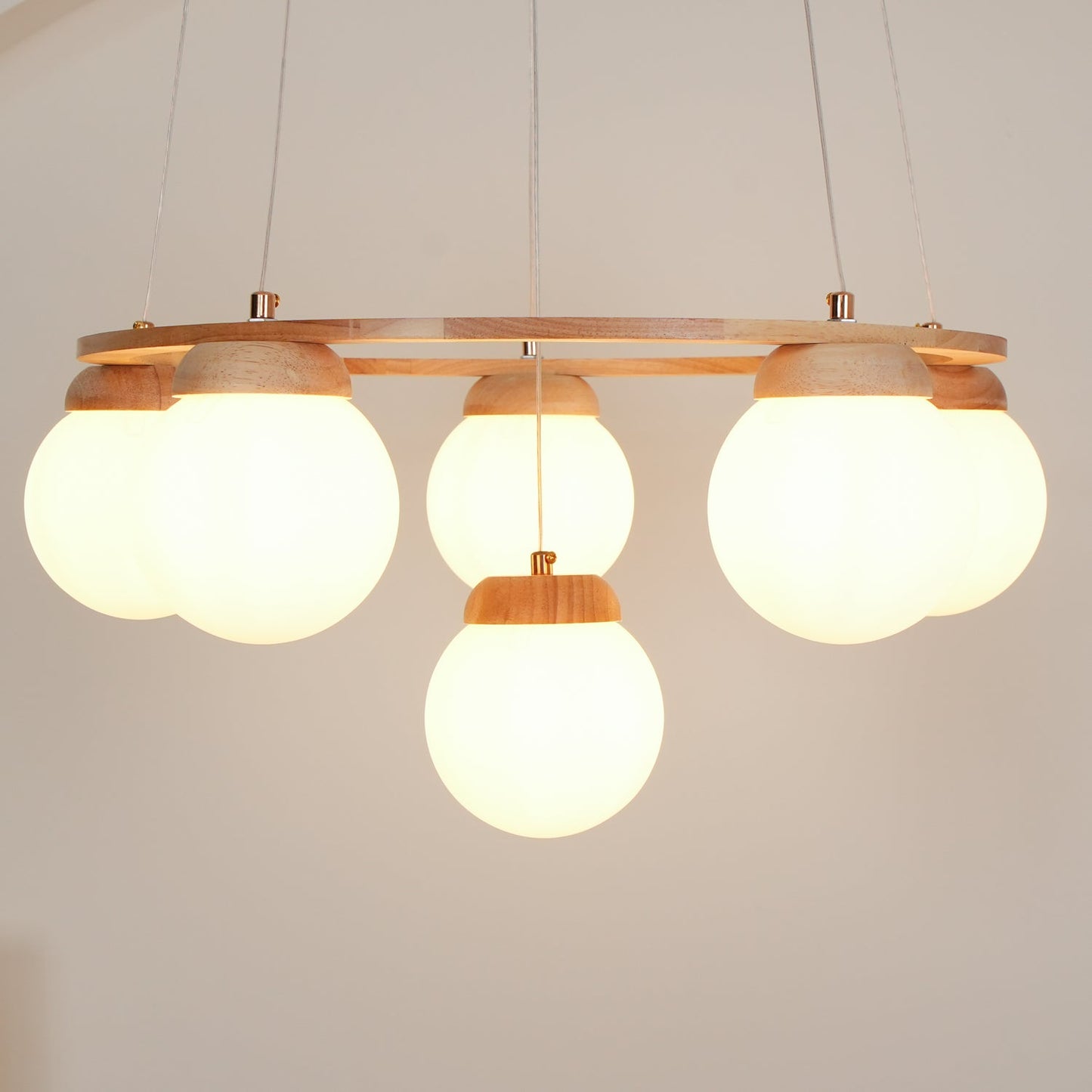 Miira Wood Chandelier - Elegant Design with Adjustable Height & LED Co