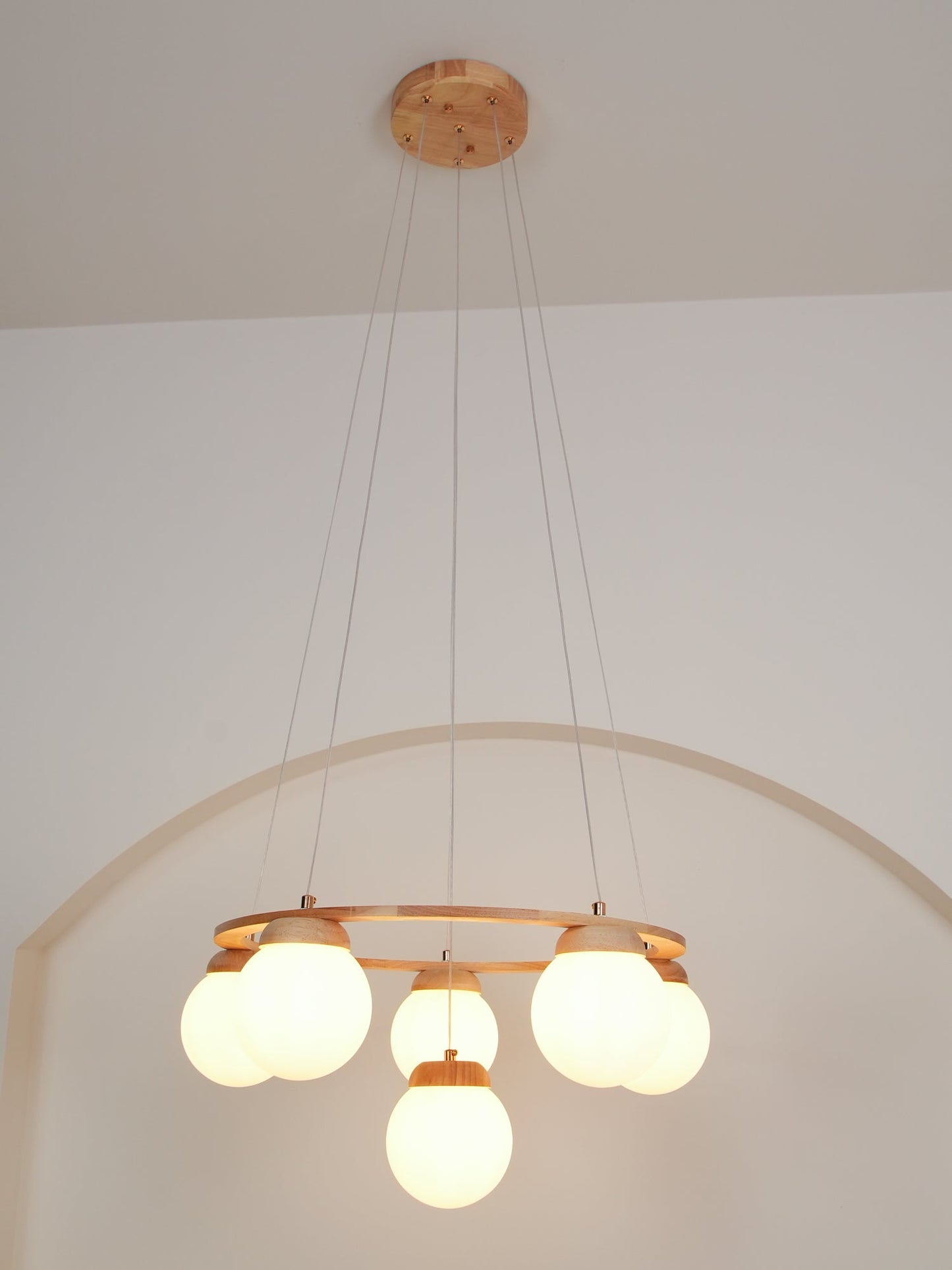 Miira Wood Chandelier - Elegant Design with Adjustable Height & LED Co