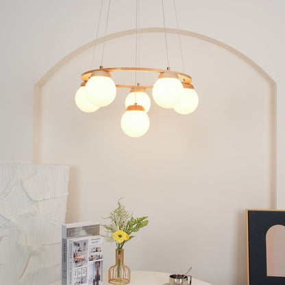 Miira Wood Chandelier - Elegant Design with Adjustable Height & LED Co