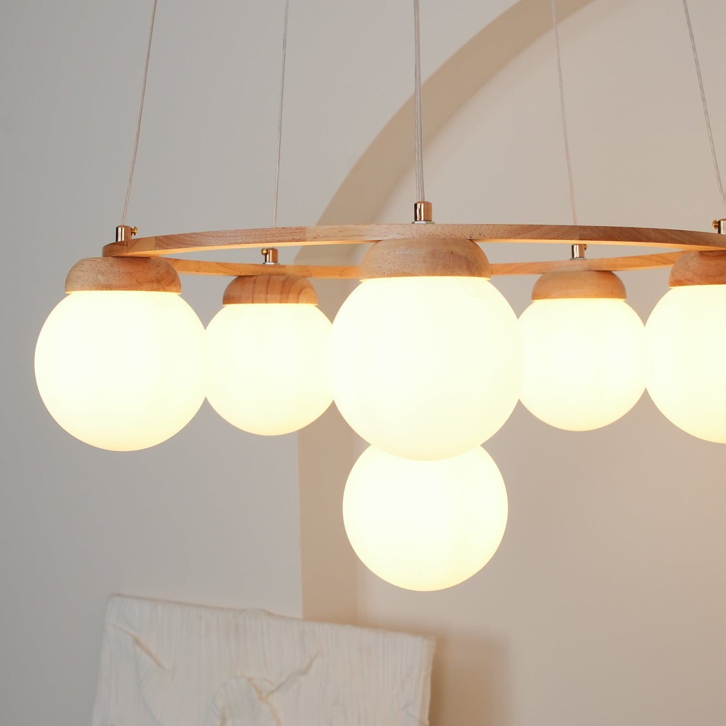 Miira Wood Chandelier - Elegant Design with Adjustable Height & LED Co