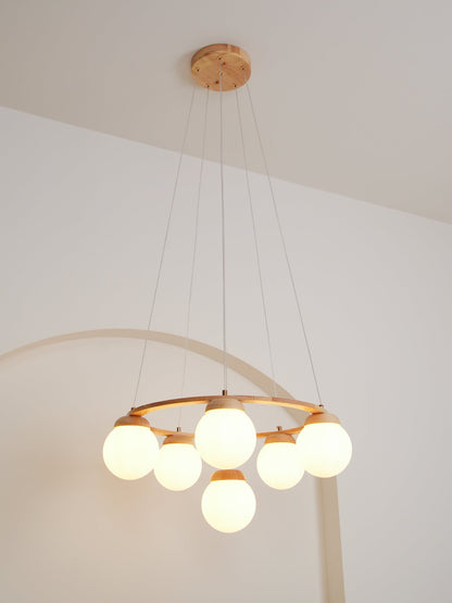 Miira Wood Chandelier - Elegant Design with Adjustable Height & LED Co