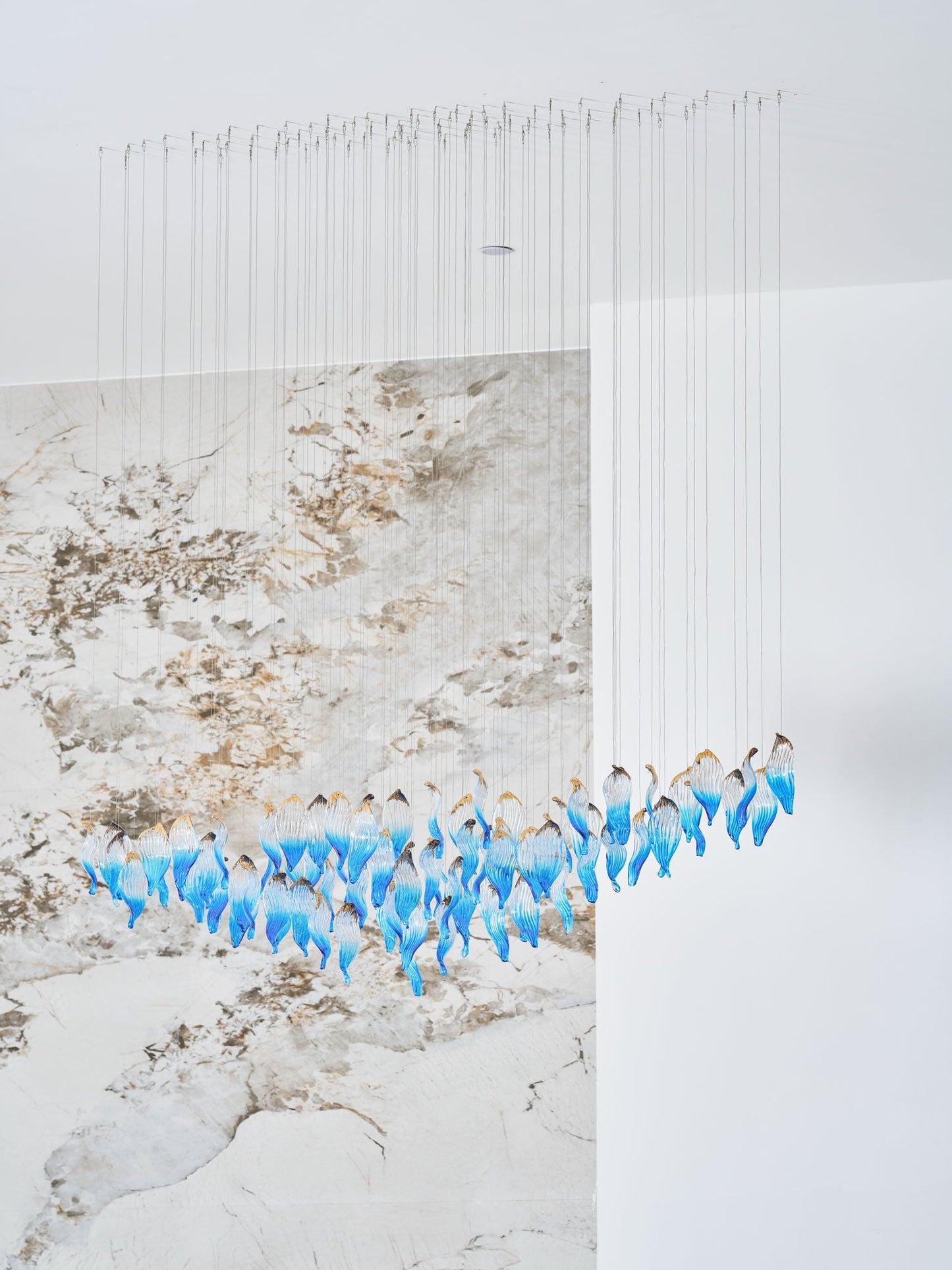 Ocean Drift Custom Blown Glass Chandelier with Adjustable Height & LED