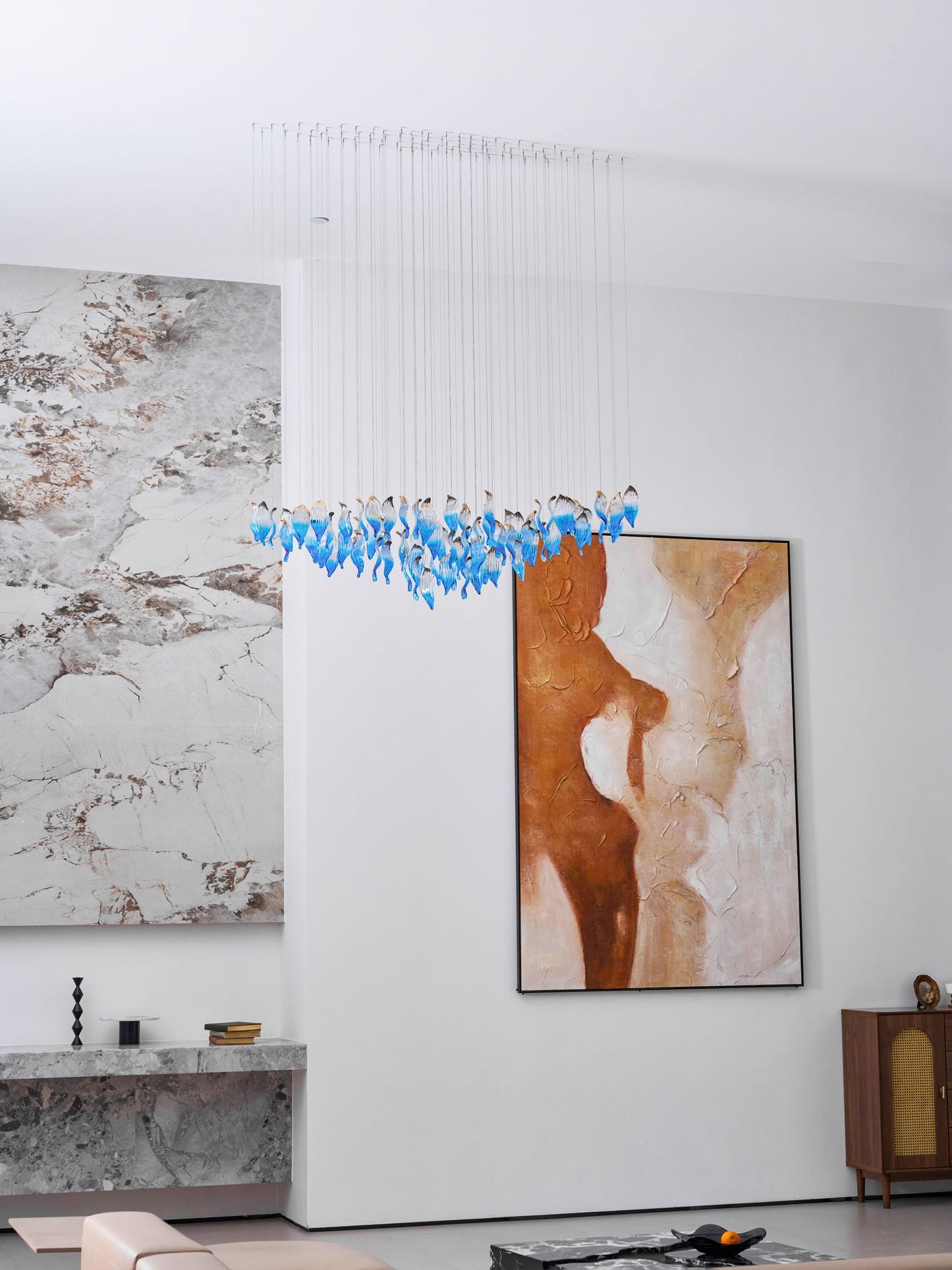 Ocean Drift Custom Blown Glass Chandelier with Adjustable Height & LED