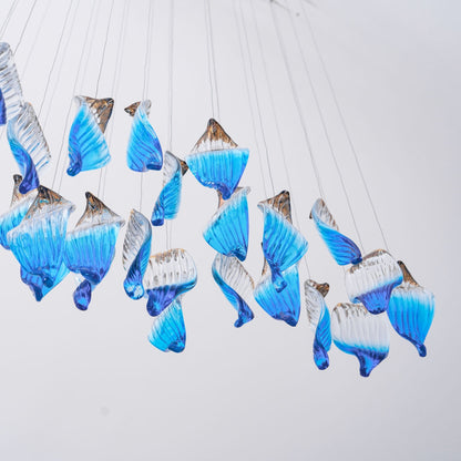 Ocean Drift Custom Blown Glass Chandelier with Adjustable Height & LED