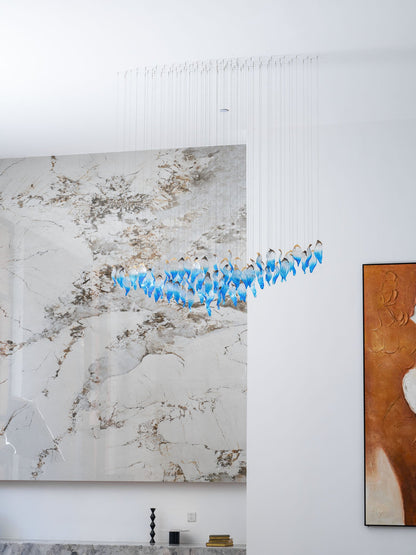 Ocean Drift Custom Blown Glass Chandelier with Adjustable Height & LED