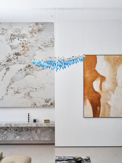 Ocean Drift Custom Blown Glass Chandelier with Adjustable Height & LED