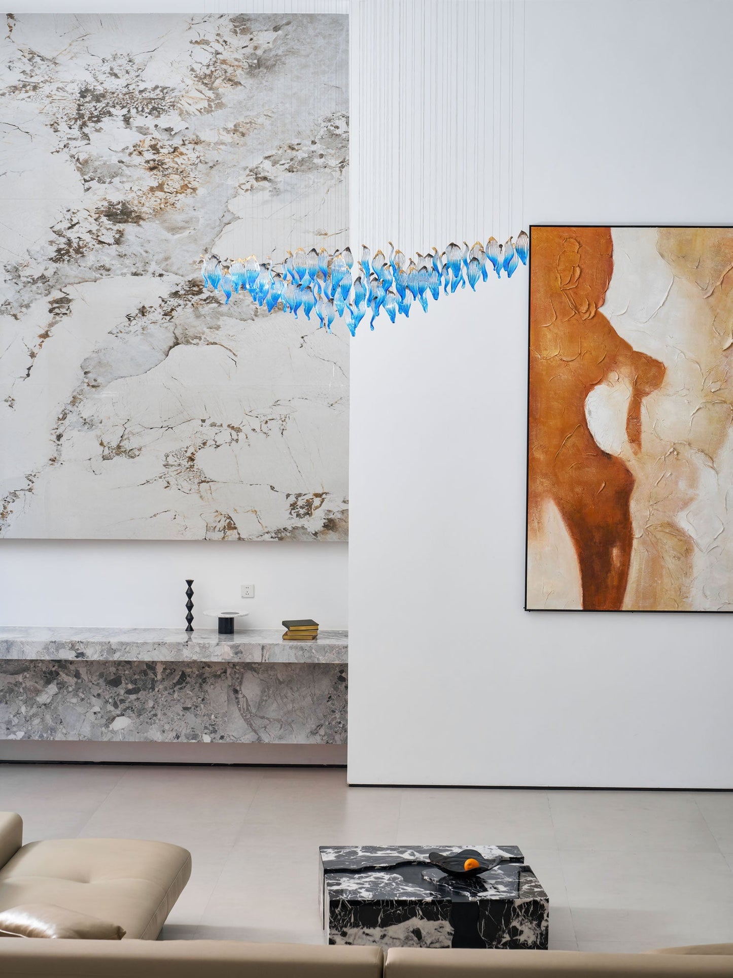 Ocean Drift Custom Blown Glass Chandelier with Adjustable Height & LED