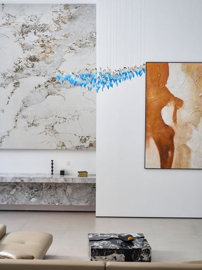 Ocean Drift Custom Blown Glass Chandelier with Adjustable Height & LED