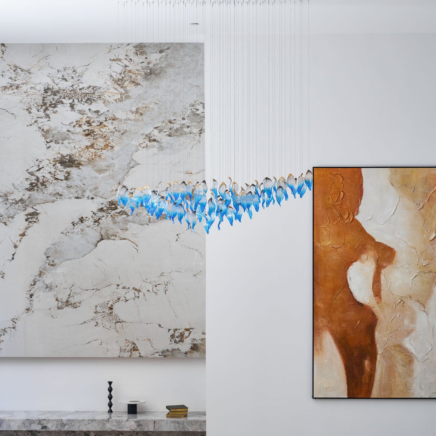 Ocean Drift Custom Blown Glass Chandelier with Adjustable Height & LED