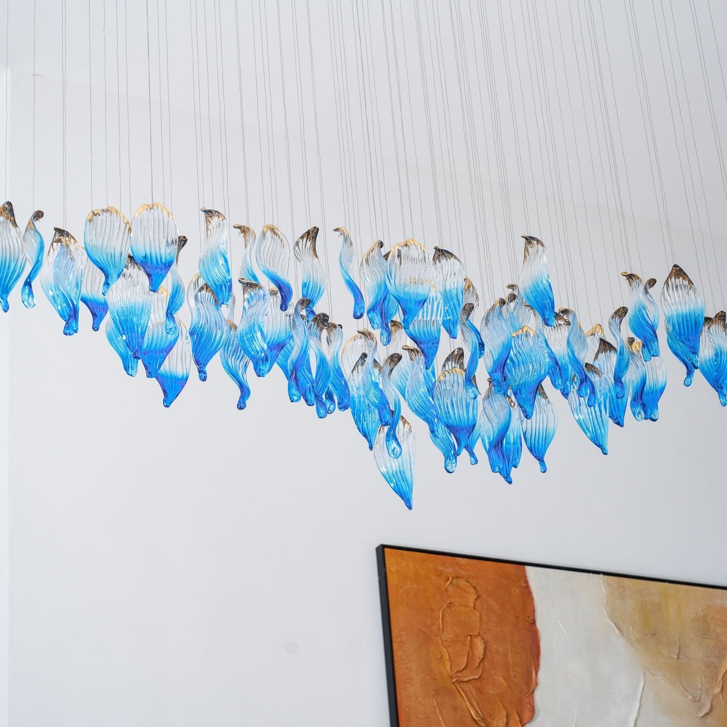 Ocean Drift Custom Blown Glass Chandelier with Adjustable Height & LED