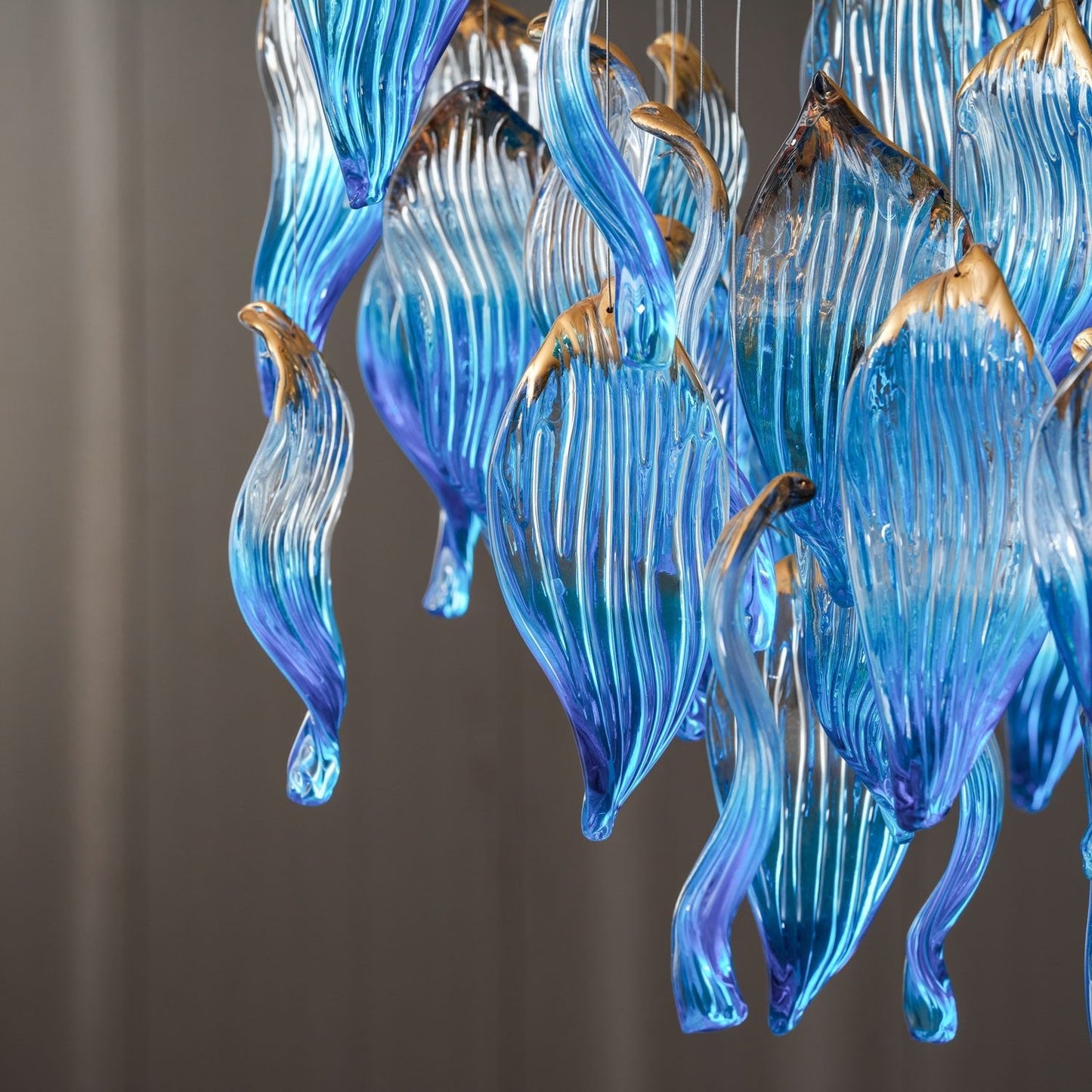 Ocean Drift Custom Blown Glass Chandelier with Adjustable Height & LED