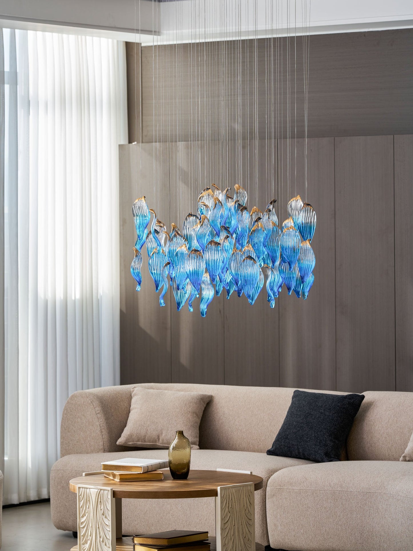 Ocean Drift Custom Blown Glass Chandelier with Adjustable Height & LED