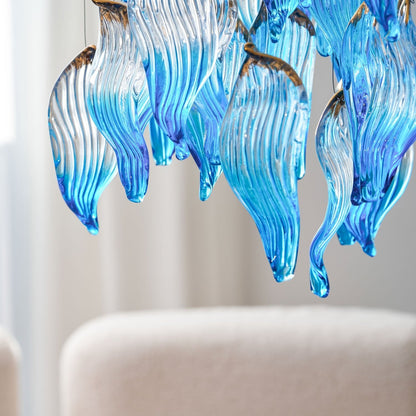 Ocean Drift Custom Blown Glass Chandelier with Adjustable Height & LED
