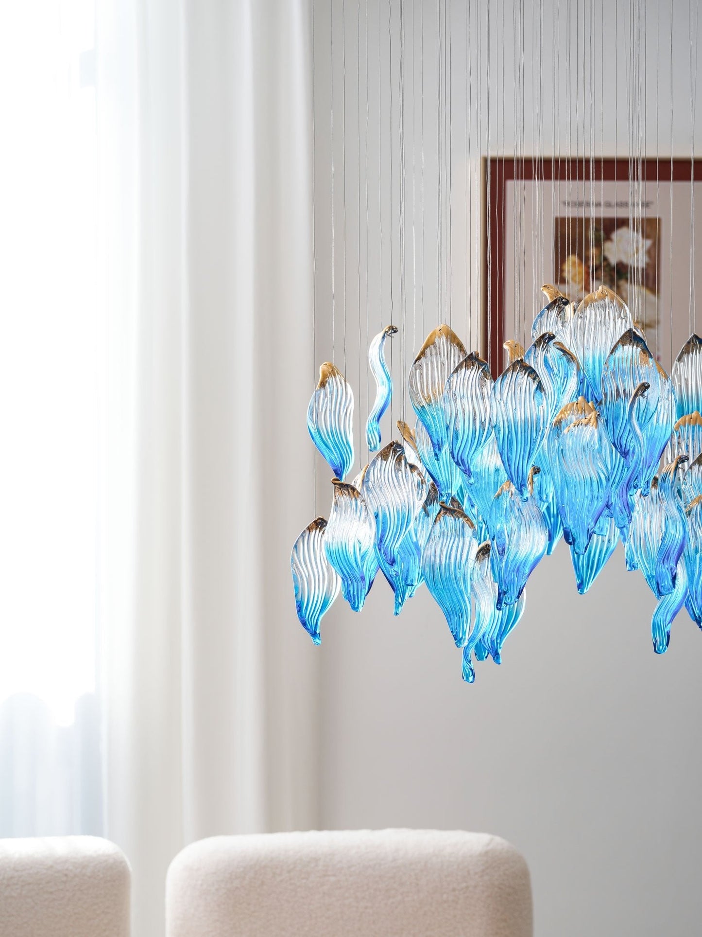 Ocean Drift Custom Blown Glass Chandelier with Adjustable Height & LED