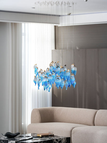 Ocean Drift Custom Blown Glass Chandelier with Adjustable Height & LED