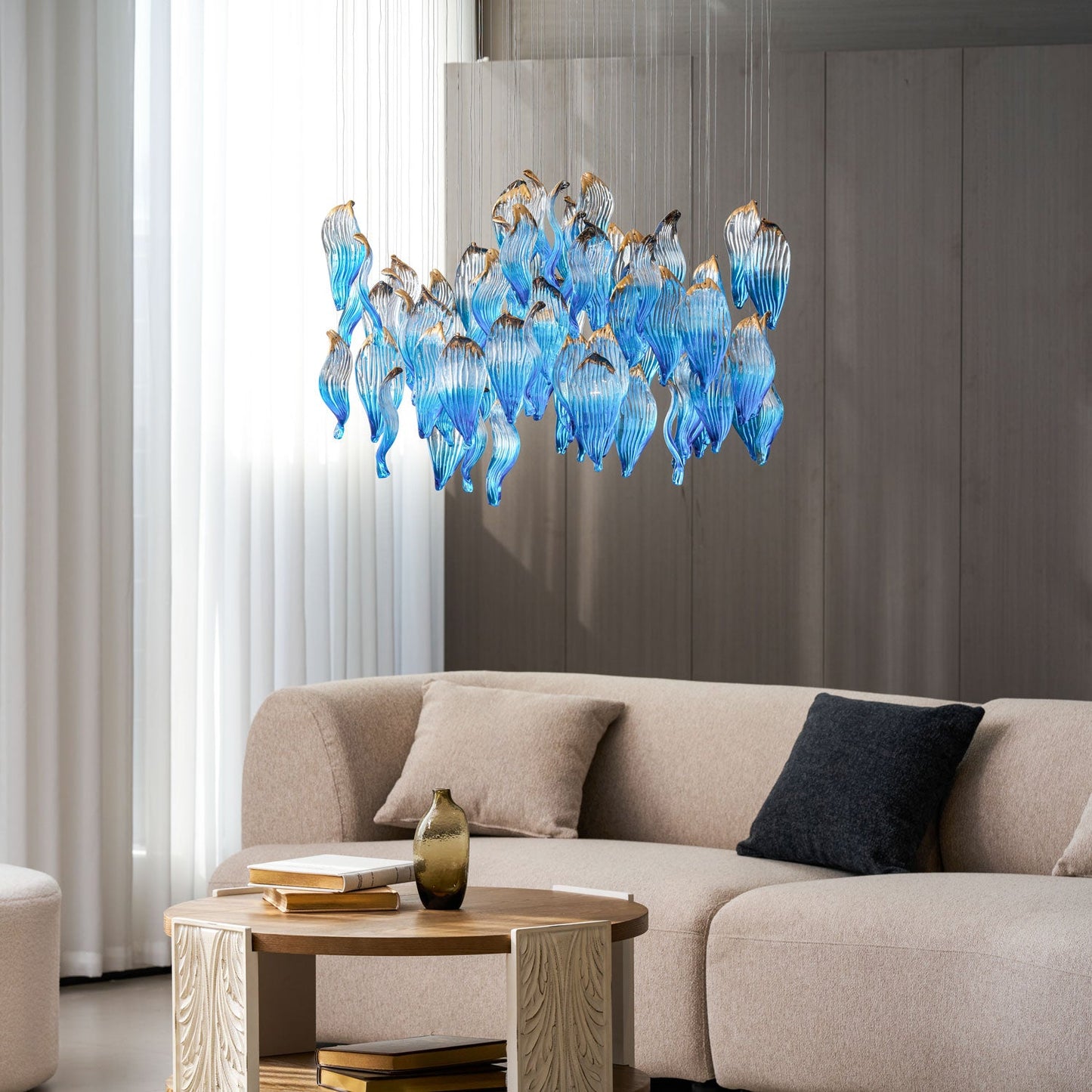 Ocean Drift Custom Blown Glass Chandelier with Adjustable Height & LED