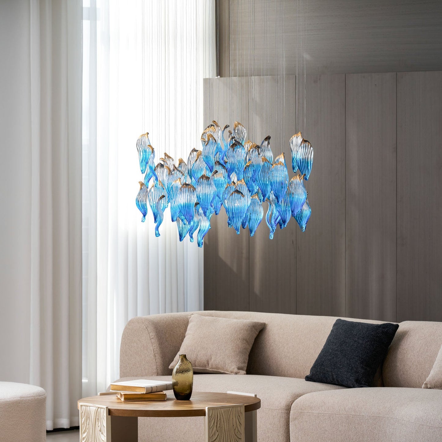 Ocean Drift Custom Blown Glass Chandelier with Adjustable Height & LED