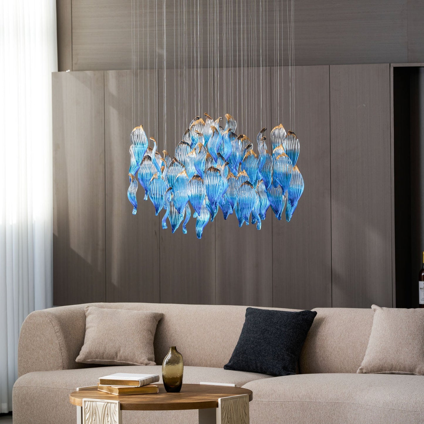 Ocean Drift Custom Blown Glass Chandelier with Adjustable Height & LED